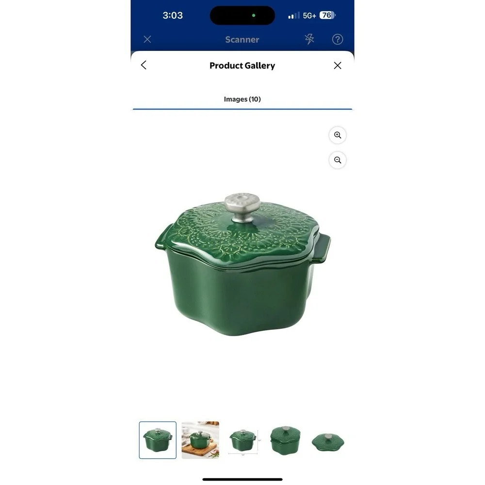 Pioneer Woman Snowflake Mini Cocotte With Lid Stoneware Green Christmas Holidays